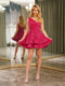 A-Line Velvet Sequins One-Shoulder Sleeveless Short Dresses