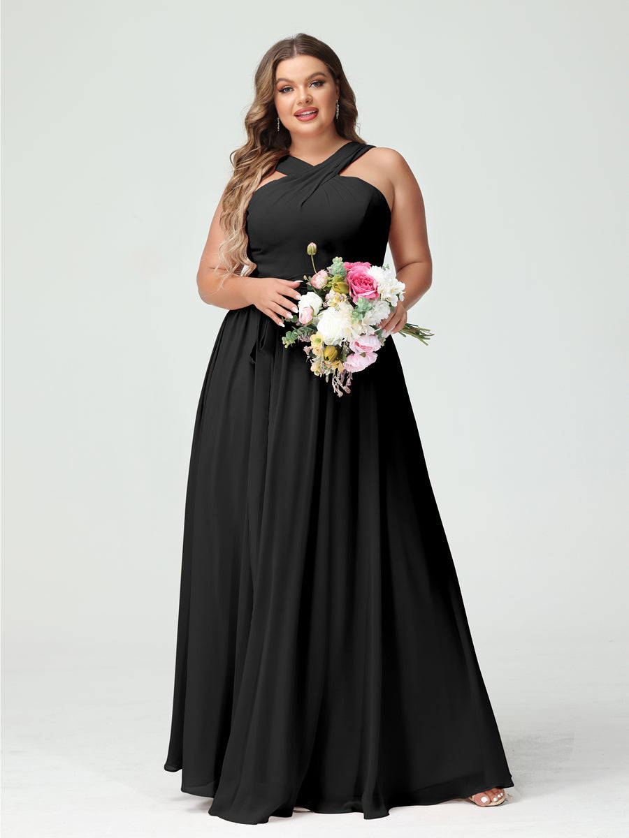 A Line Princess Criss Cross Sleeveless Chiffon Plus Size Bridesmaid Dr Lavetir