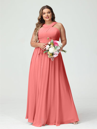 A-Line/Princess Criss Cross Sleeveless Chiffon Plus Size Bridesmaid Dresses with Sash