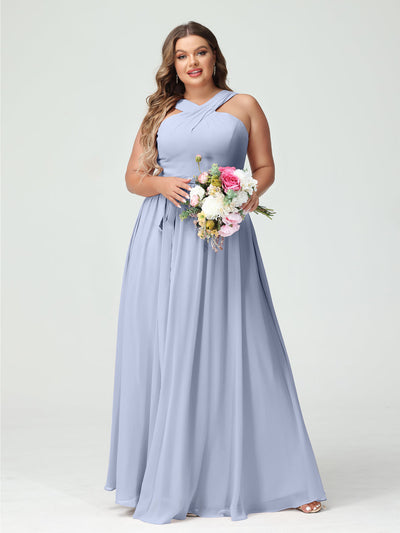 A-Line/Princess Criss Cross Sleeveless Chiffon Plus Size Bridesmaid Dresses with Sash