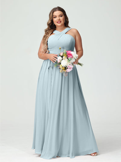 A-Line/Princess Criss Cross Sleeveless Chiffon Plus Size Bridesmaid Dresses with Sash