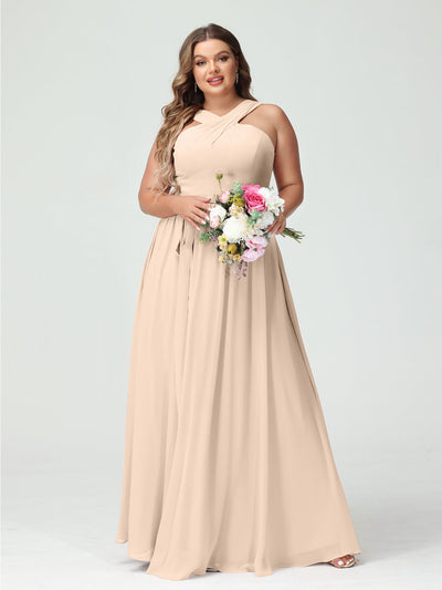 A-Line/Princess Criss Cross Sleeveless Chiffon Plus Size Bridesmaid Dresses with Sash