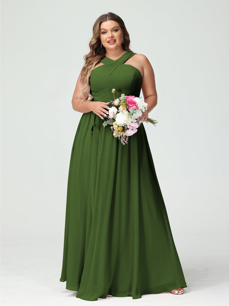 Sweetheart Chiffon Dresses With Back Criss-Cross Olive Green