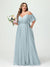 A-Line/Princess Spaghetti Straps Half Sleeves Chiffon Plus Size Bridesmaid Dresses with Pockets