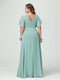 A-Line/Princess V-Neck Half Sleeves Chiffon Ruffles Plus Size Bridesmaid Dresses with Split Side