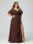 A-Line/Princess V-Neck Half Sleeves Chiffon Ruffles Plus Size Bridesmaid Dresses with Split Side