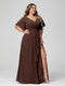 A-Line/Princess V-Neck Half Sleeves Chiffon Ruffles Plus Size Bridesmaid Dresses with Split Side