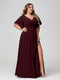 A-Line/Princess V-Neck Half Sleeves Chiffon Ruffles Plus Size Bridesmaid Dresses with Split Side