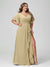A-Line/Princess V-Neck Half Sleeves Chiffon Ruffles Plus Size Bridesmaid Dresses with Split Side