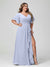 A-Line/Princess V-Neck Half Sleeves Chiffon Ruffles Plus Size Bridesmaid Dresses with Split Side