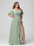 A-Line/Princess V-Neck Half Sleeves Chiffon Ruffles Plus Size Bridesmaid Dresses with Split Side