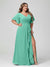 A-Line/Princess V-Neck Half Sleeves Chiffon Ruffles Plus Size Bridesmaid Dresses with Split Side