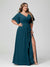 A-Line/Princess V-Neck Half Sleeves Chiffon Ruffles Plus Size Bridesmaid Dresses with Split Side