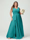 A-Line/Princess V-Neck Sleeveless Chiffon Ruffles Plus Size Bridesmaid Dresses with Pockets