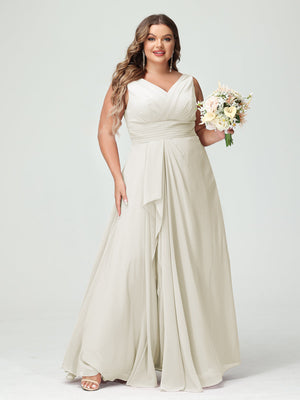 plus size white bridesmaid dresses Lavetir Ivory A-Line/Princess V-Neck Sleeveless Chiffon Ruffles Plus Size Bridesmaid Dresses with Pockets 2026