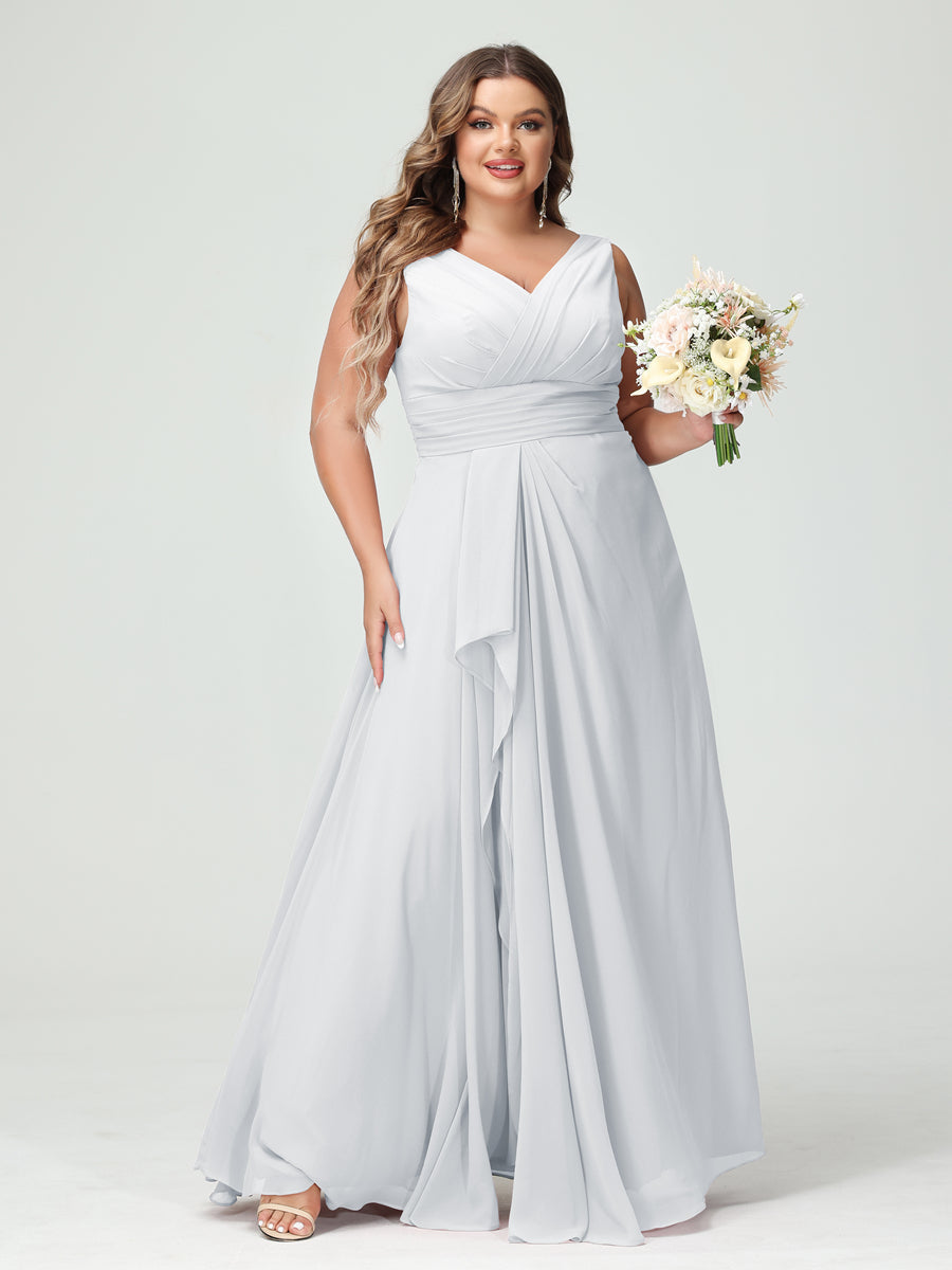 Lavetir Ivory A-Line/Princess V-Neck Sleeveless Chiffon Ruffles Plus Size Bridesmaid Dresses with Pockets 2026