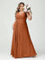 A-Line/Princess Spaghetti Straps Sleeveless Chiffon Split Side Plus Size Bridesmaid Dresses with Pockets