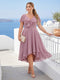 A-Line/Princess V-Neck Short Sleeves Chiffon Ruffles High-Low Plus Size Bridesmaid Dresses with Pockets