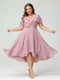 A-Line/Princess V-Neck Short Sleeves Chiffon Ruffles High-Low Plus Size Bridesmaid Dresses with Pockets