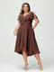 A-Line/Princess V-Neck Short Sleeves Chiffon Ruffles High-Low Plus Size Bridesmaid Dresses with Pockets