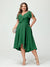 A-Line/Princess V-Neck Short Sleeves Chiffon Ruffles High-Low Plus Size Bridesmaid Dresses with Pockets