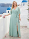 A-Line/Princess V-Neck Long Sleeves Chiffon Split Side Plus Size Bridesmaid Dresses With Pockets Belt