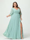 A-Line/Princess V-Neck Long Sleeves Chiffon Split Side Plus Size Bridesmaid Dresses With Pockets Belt