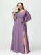A-Line/Princess V-Neck Long Sleeves Chiffon Split Side Plus Size Bridesmaid Dresses With Pockets Belt