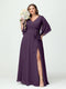A-Line/Princess V-Neck Long Sleeves Chiffon Split Side Plus Size Bridesmaid Dresses With Pockets Belt