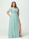 A-Line/Princess V-Neck Short Sleeves Chiffon Split Side Plus Size Bridesmaid Dresses with Pockets