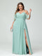 A-Line/Princess Spaghetti Straps Short Sleeves Chiffon Ruched Split Side Plus Size Bridesmaid Dresses with Pockets