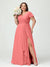 A-Line/Princess V-Neck Short Sleeves Chiffon Ruffles Split Side Plus Size Bridesmaid Dresses with Pockets