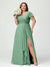 A-Line/Princess V-Neck Short Sleeves Chiffon Ruffles Split Side Plus Size Bridesmaid Dresses with Pockets