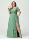 A-Line/Princess V-Neck Short Sleeves Chiffon Ruffles Split Side Plus Size Bridesmaid Dresses with Pockets