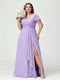 A-Line/Princess V-Neck Short Sleeves Chiffon Ruffles Split Side Plus Size Bridesmaid Dresses with Pockets