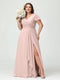 A-Line/Princess V-Neck Short Sleeves Chiffon Ruffles Split Side Plus Size Bridesmaid Dresses with Pockets