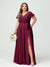 A-Line/Princess V-Neck Short Sleeves Chiffon Ruffles Plus Size Bridesmaid Dresses With Pockets