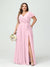 A-Line/Princess V-Neck Short Sleeves Chiffon Ruffles Plus Size Bridesmaid Dresses With Pockets