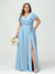 A-Line/Princess V-Neck Short Sleeves Chiffon Ruffles Plus Size Bridesmaid Dresses With Pockets