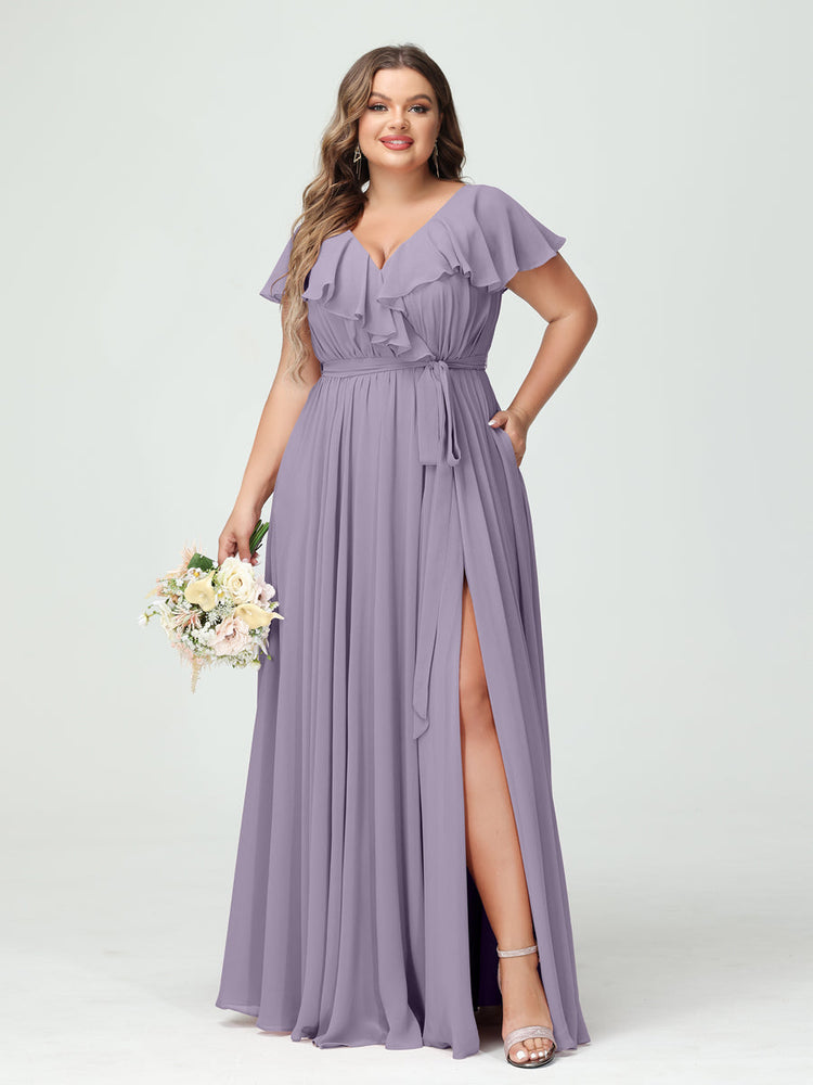 Chiffon Dress with Rhinestone-Adorned V-Neck Wisteria Plus Size main image 1