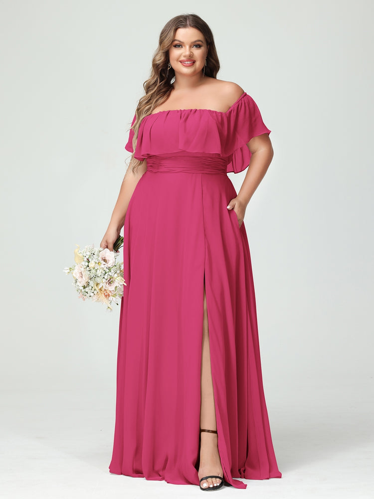 A-Line/Princess Off-the-Shoulder Short Sleeves Ruffles Wedding Dresses main image 1