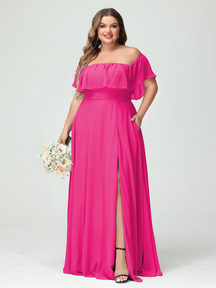 A-Line/Princess Off-the-Shoulder Short Sleeves Elegant Evening Dresses with Bow main image 0