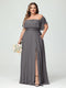 A-Line/Princess Off-the-Shoulder Short Sleeves Chiffon Split Side Plus Size Bridesmaid Dresses with Pockets