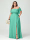 A-Line/Princess Off-the-Shoulder Short Sleeves Chiffon Split Side Plus Size Bridesmaid Dresses with Pockets