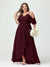 A-Line/Princess Spaghetti Straps V-Neck Short Sleeves Chiffon Ruffles Asymmetrical Plus Size Bridesmaid Dresses