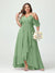 A-Line/Princess Spaghetti Straps V-Neck Short Sleeves Chiffon Ruffles Asymmetrical Plus Size Bridesmaid Dresses