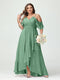 A-Line/Princess Spaghetti Straps V-Neck Short Sleeves Chiffon Ruffles Asymmetrical Plus Size Bridesmaid Dresses