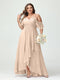 A-Line/Princess Spaghetti Straps V-Neck Short Sleeves Chiffon Ruffles Asymmetrical Plus Size Bridesmaid Dresses