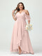 A-Line/Princess Spaghetti Straps V-Neck Short Sleeves Chiffon Ruffles Asymmetrical Plus Size Bridesmaid Dresses