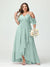 A-Line/Princess Spaghetti Straps V-Neck Short Sleeves Chiffon Ruffles Asymmetrical Plus Size Bridesmaid Dresses